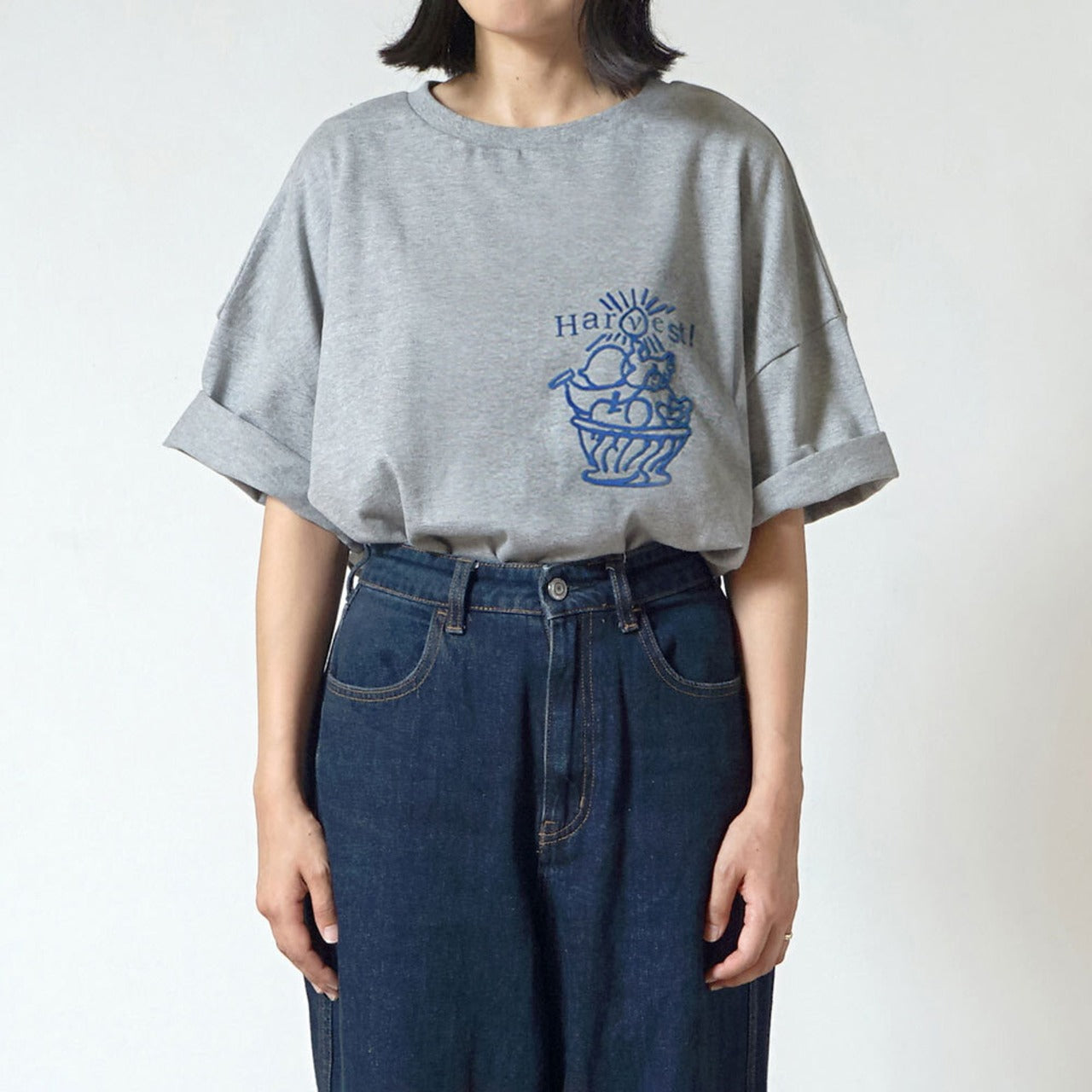 HarvestプリントTシャツ 杢グレー F / 大人服