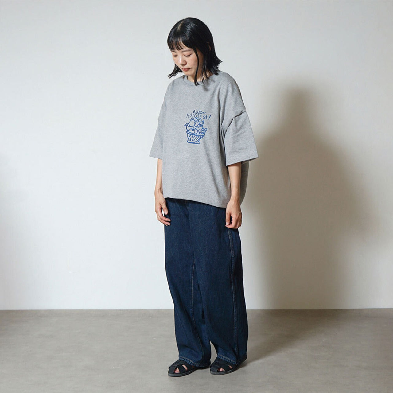 HarvestプリントTシャツ 杢グレー F / 大人服