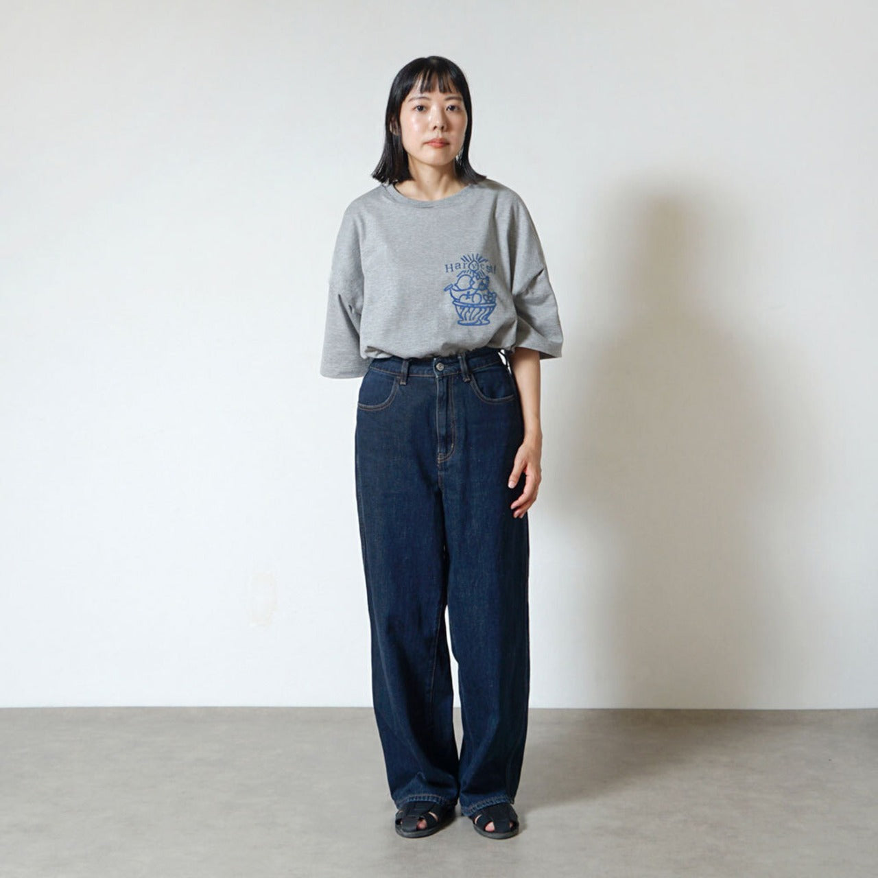 HarvestプリントTシャツ 杢グレー F / 大人服