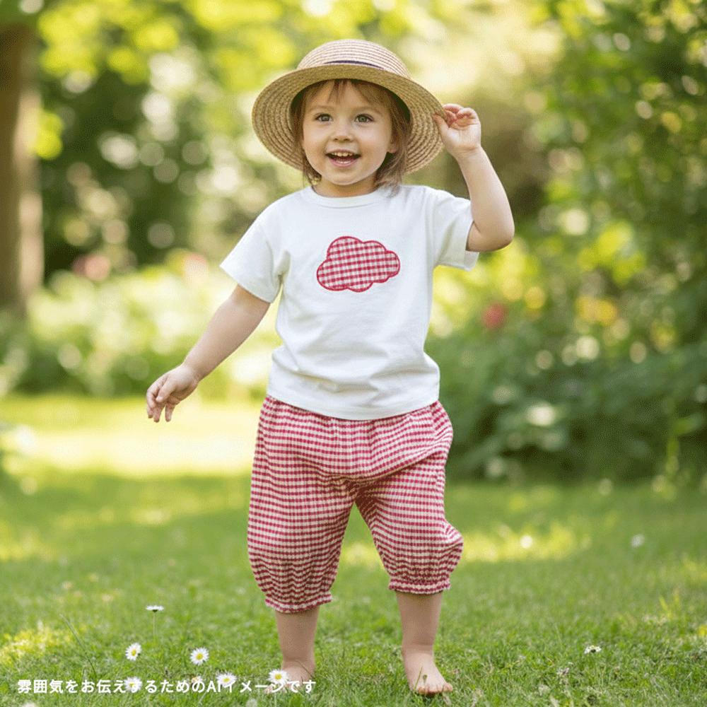 ギンガムチェックcloudTシャツ レッド 80・90・100・110cm
