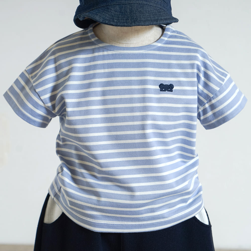 ベアマスクボーダーTシャツ ライトブルー 80・90・100cm