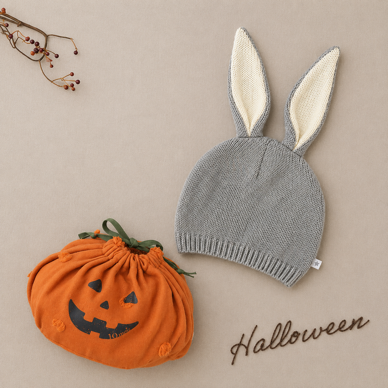 ハロウィンギフト うさぎ耳帽子 グレー