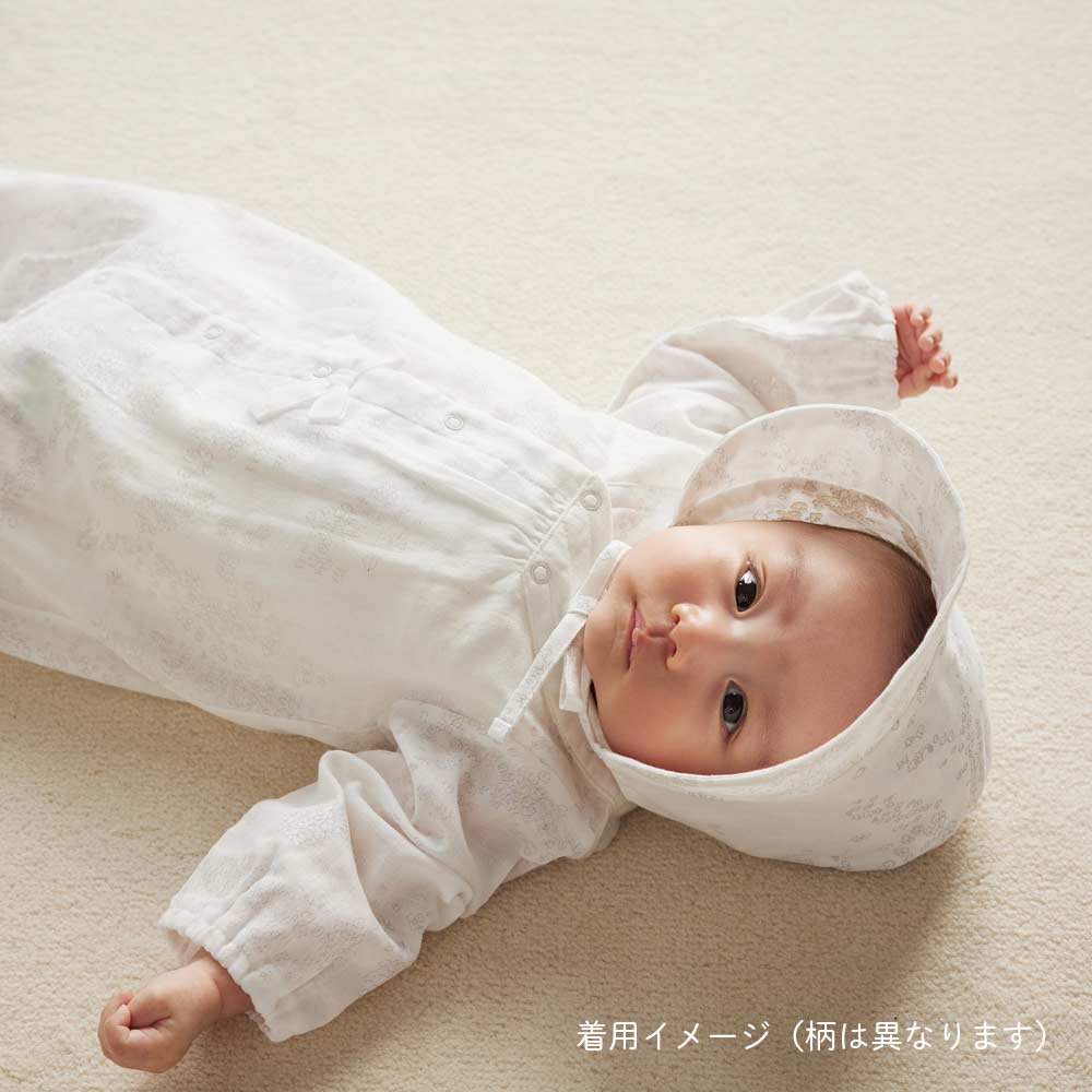 あわせえり2wayドレス ボンネット付き パールホワイト 50-70cm
