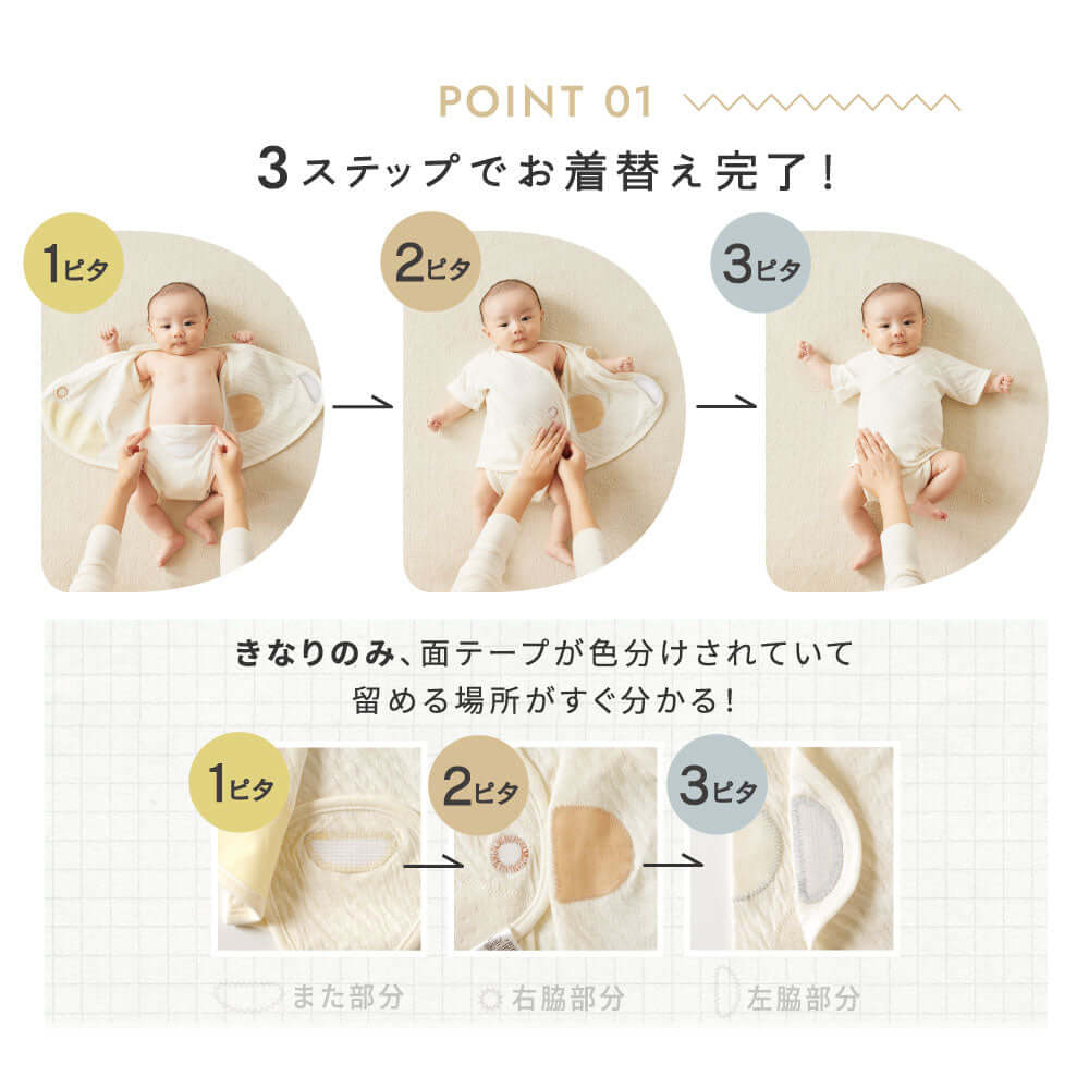 PATTO SATTO HADAGI 50-60cm 肌着3枚セット（グレー・グリーン・アメザイク）