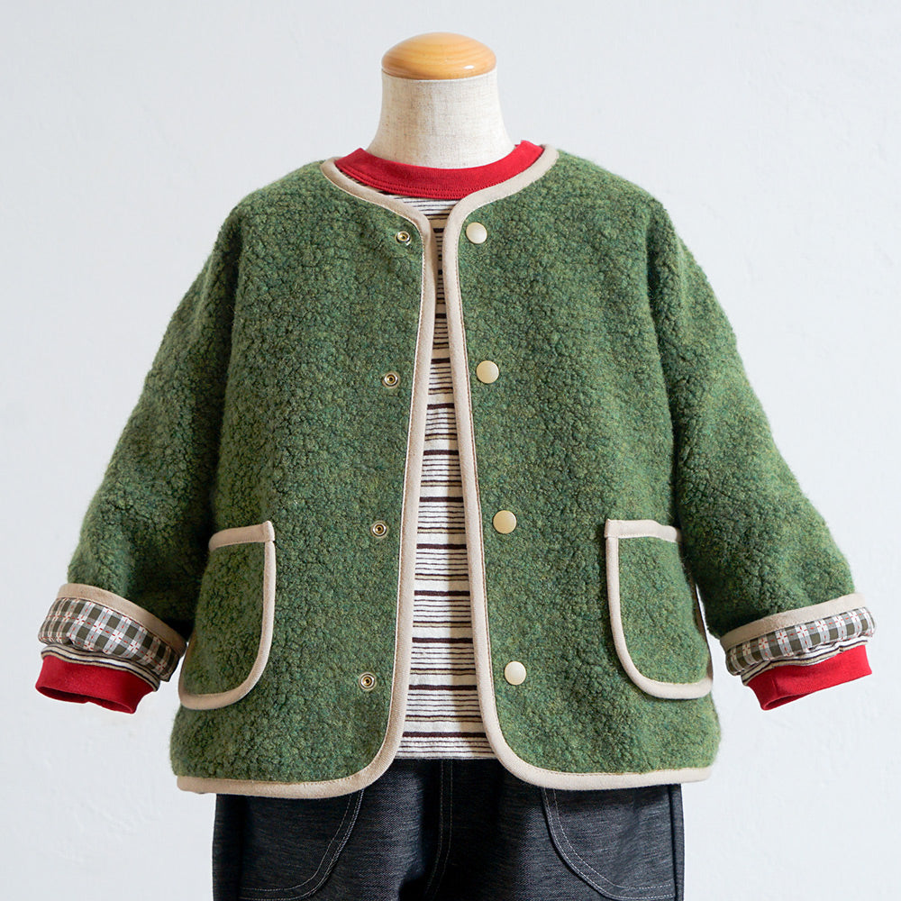リバーシブルボアブルゾン オリーブ 70-80・80-90・90-100・100-110cm