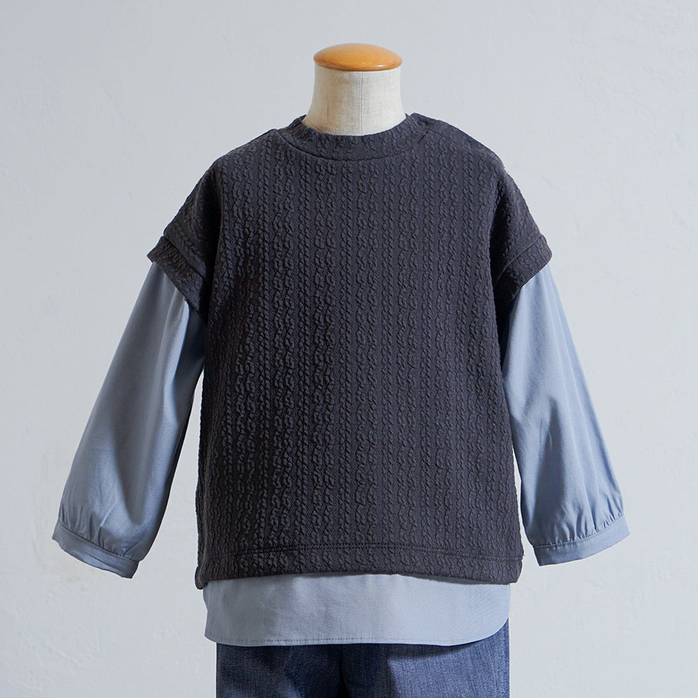 ケーブルニットコンビトップス チャコールグレー 80・90・100・110cm
