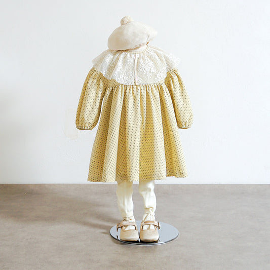 ドットLace襟ドレス ベージュ 80・90・100・110cm