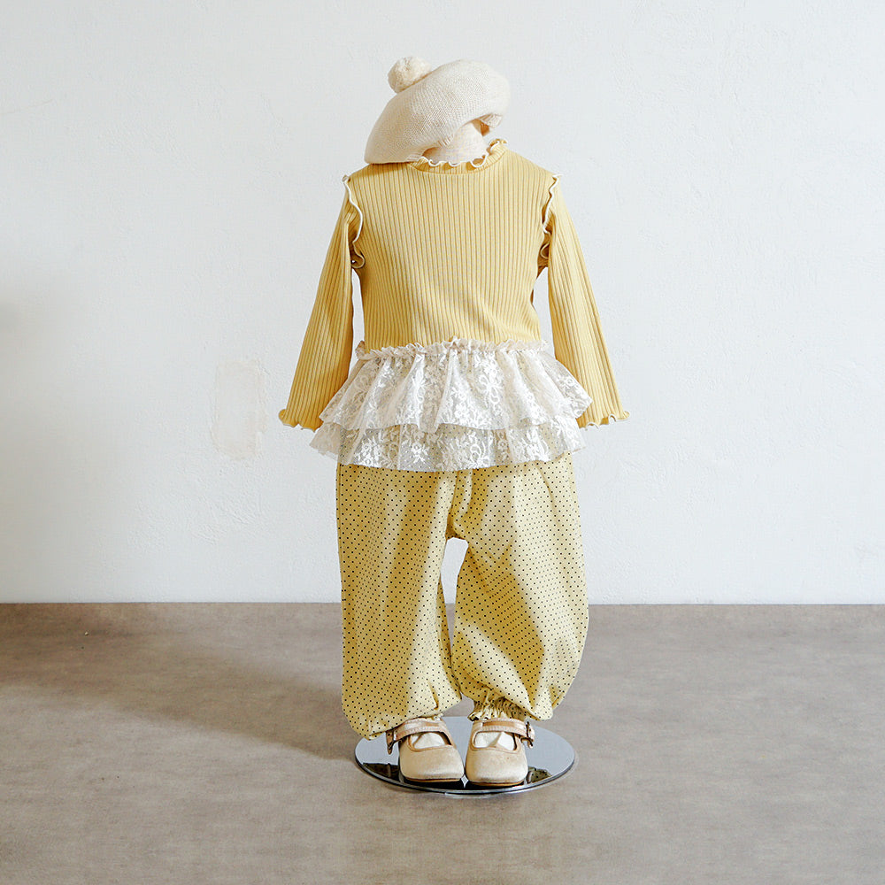 配色メロウLaceトップス イエロー 80・90・100・110cm