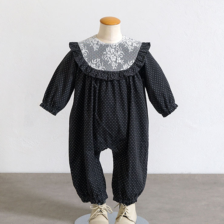 ドットLaceロンパース チャコールグレー 70・80cm