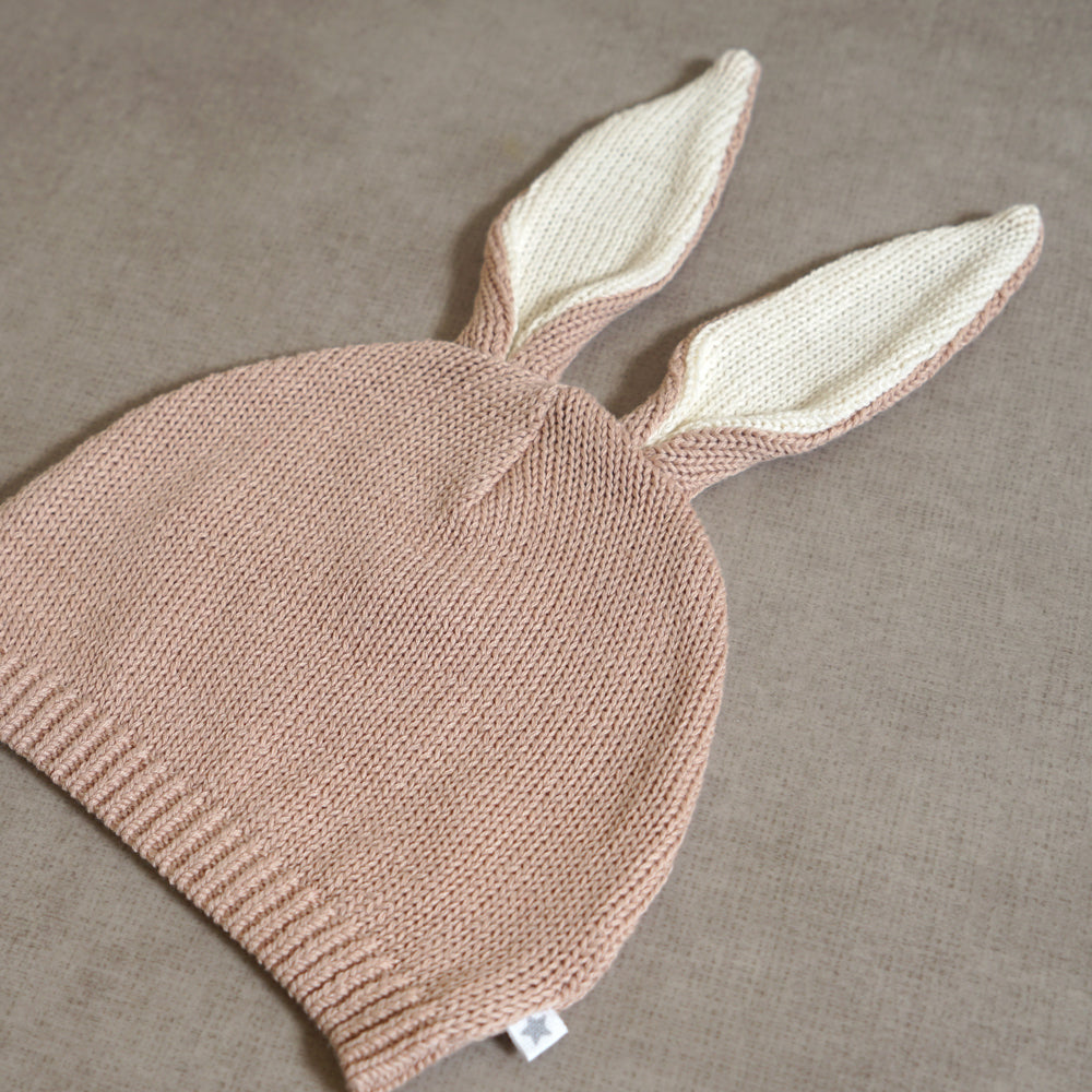 うさぎ耳ニット帽 ピンク 42-48cm