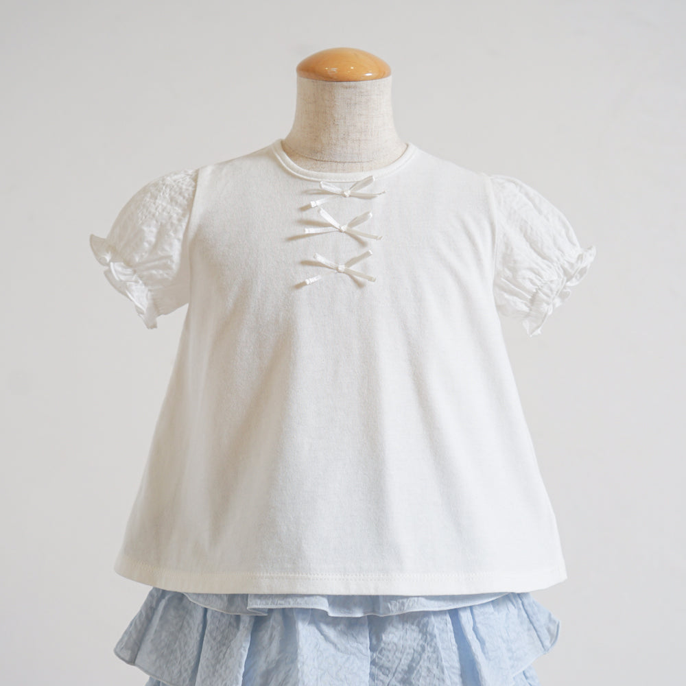 リボンパフスリーブTシャツ ホワイト 80・90・100・110cm