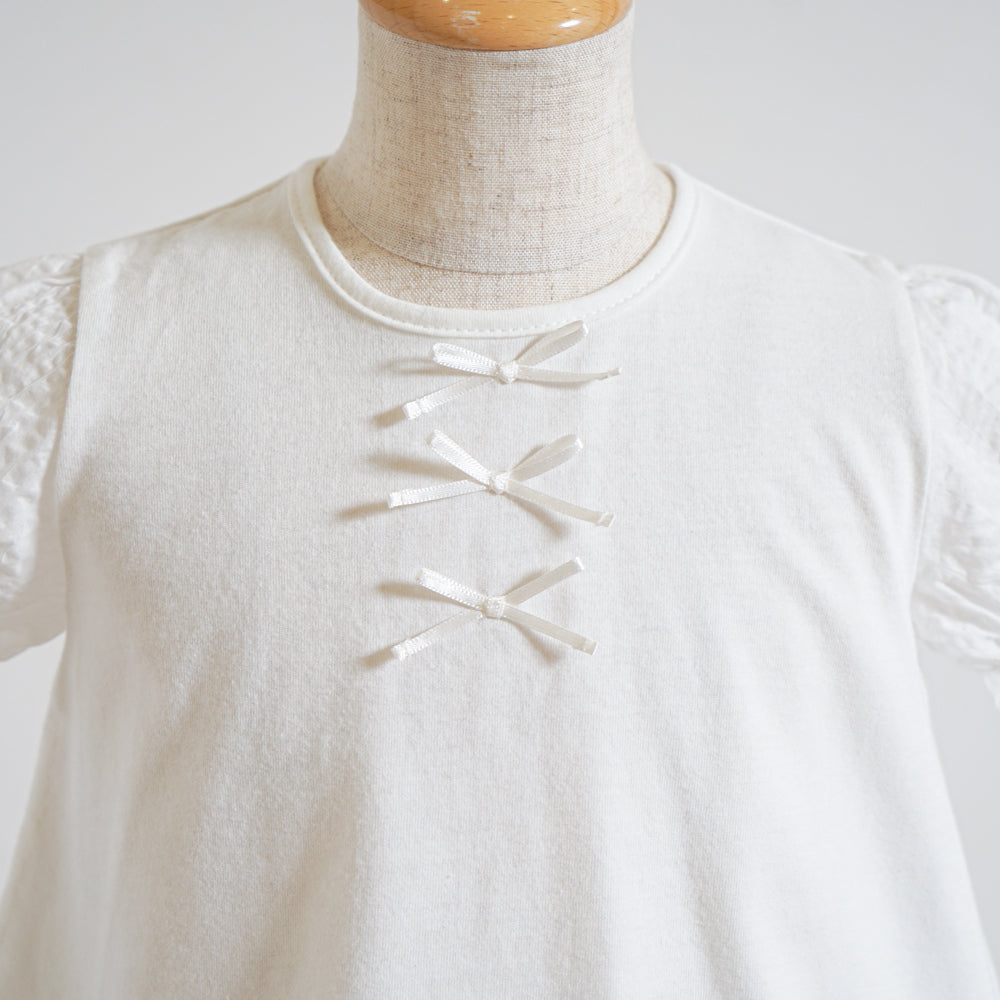 リボンパフスリーブTシャツ ホワイト 80・90・100・110cm