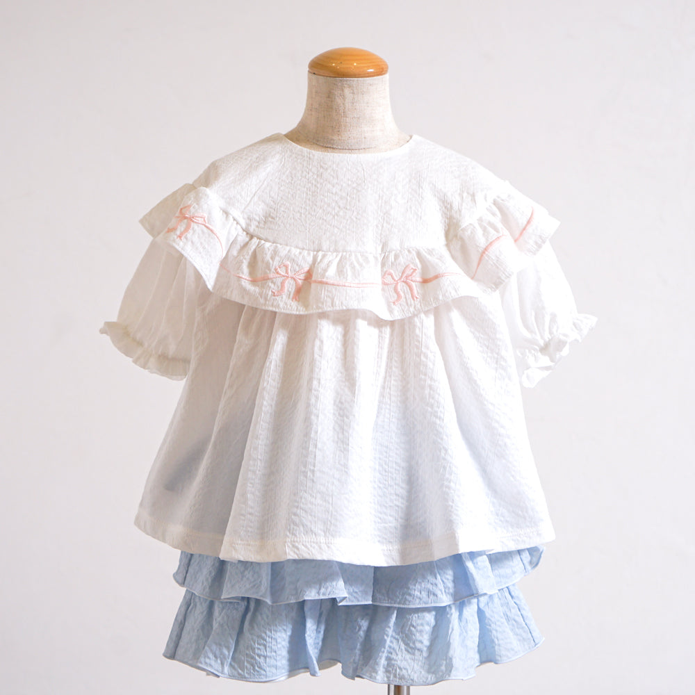 リボン刺繍フリルブラウス ホワイト 80・90・100・110cm