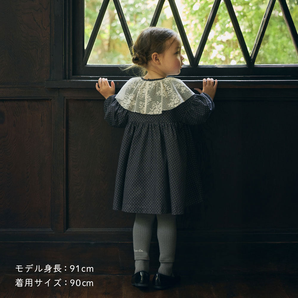 ドットLace襟ドレス チャコールグレー 80・90・100・110cm