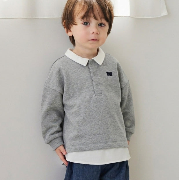 ベアマスクレイヤード襟トップス グレー 80・90・100cm / ベビー服
