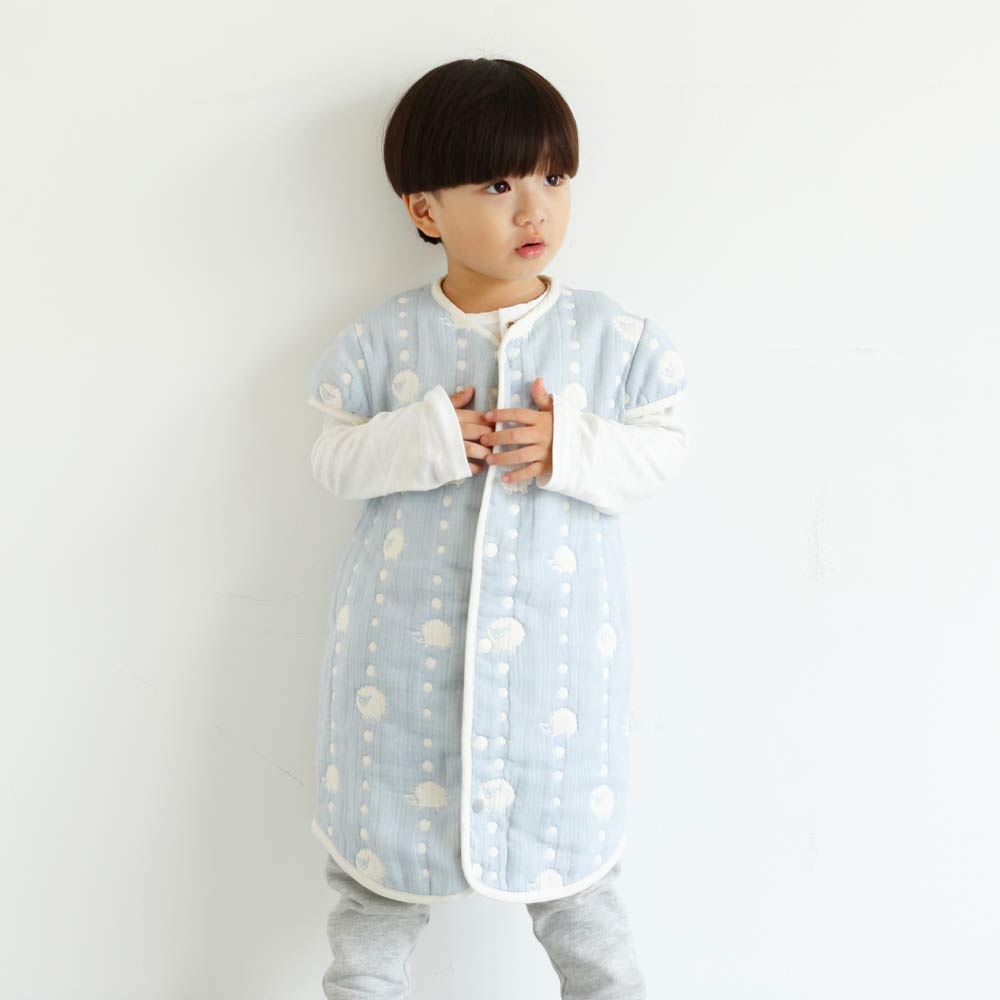 スカイブルー 2wayスリーパー　袖付き　ふくふくガーゼ(6重ガーゼ)　/ 名入れ刺繍可