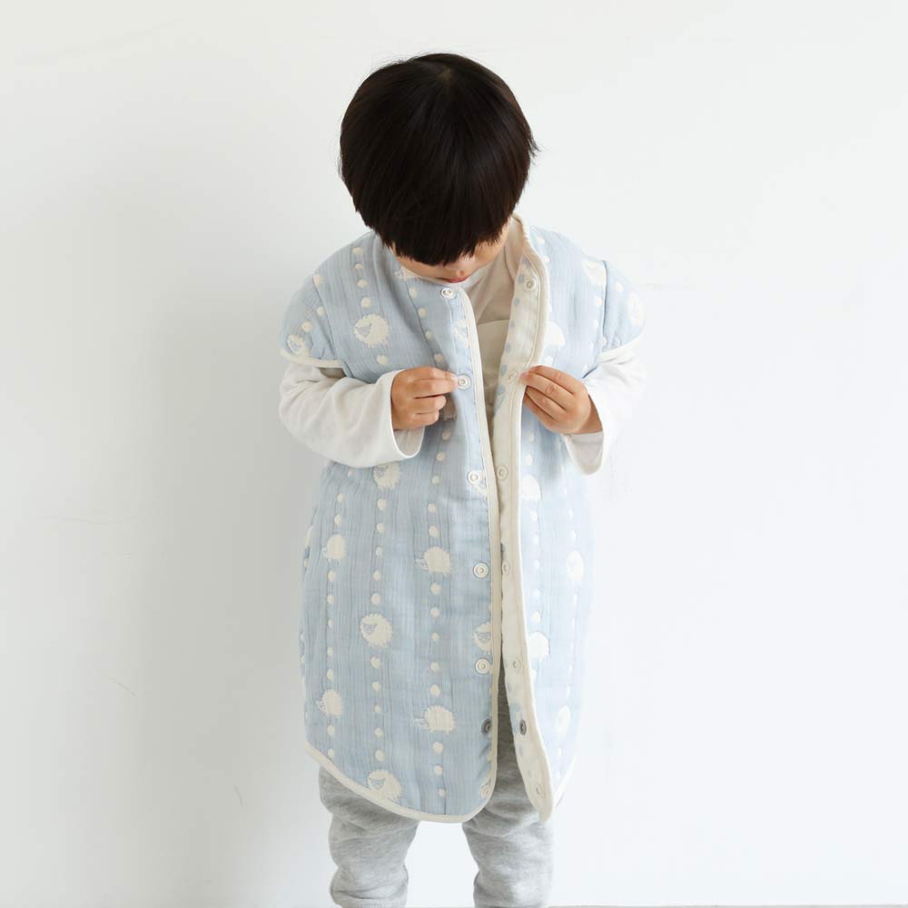 スカイブルー 2wayスリーパー　袖付き　ふくふくガーゼ(6重ガーゼ)　/ 名入れ刺繍可