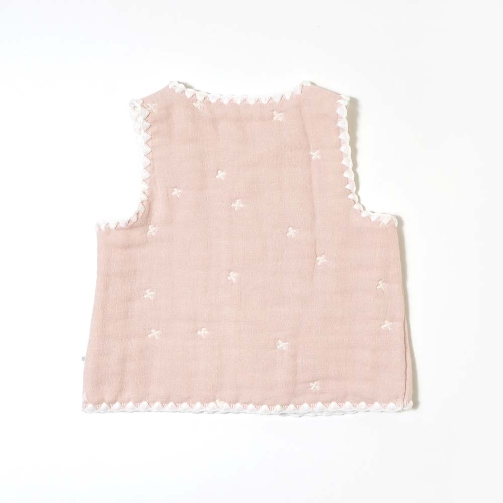 シェルピンク ちょっき　70～80cm ふくふくガーゼ(6重ガーゼ)　 / 名入れ刺繍可