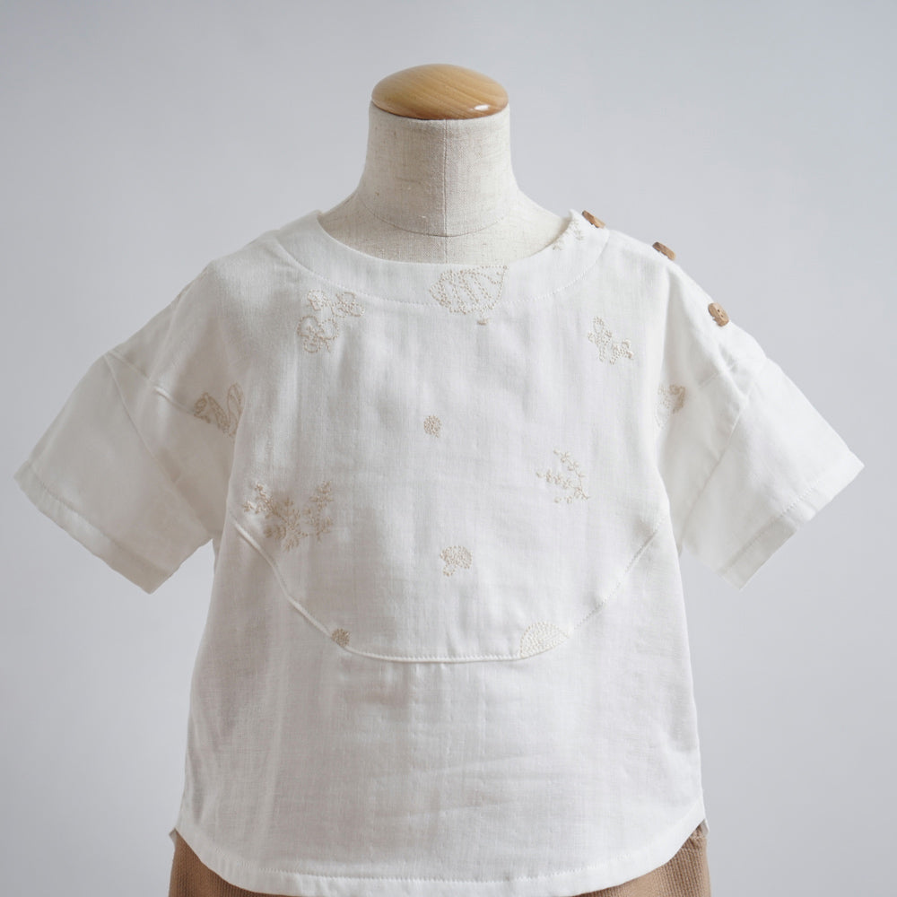 刺繍Wガーゼヨークブラウス minori ホワイト　100cm・110cm