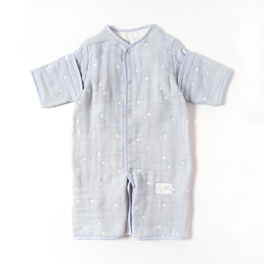 パウダーブルー　6wayスリーパー　ふくふくガーゼ(6重ガーゼ)　  / 名入れ刺繍可
