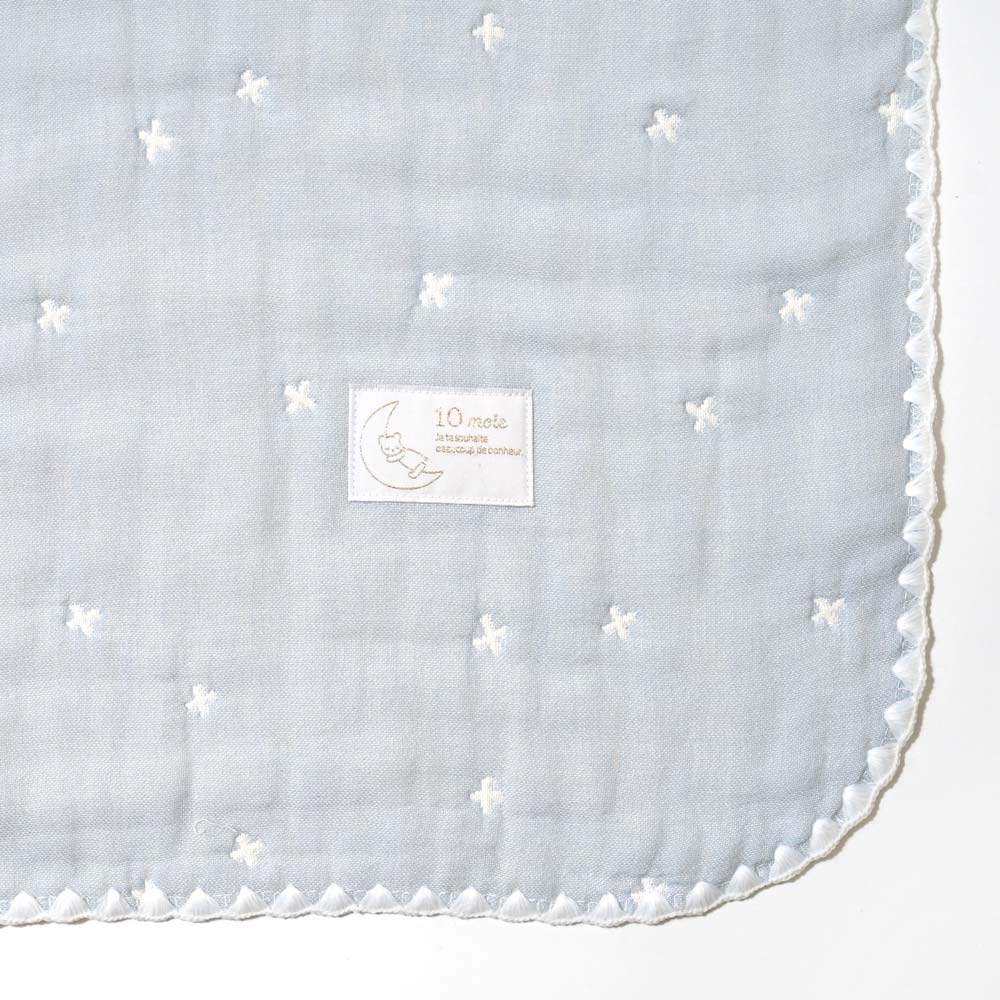 パウダーブルー　ガーゼケット（ベビーサイズ） ふくふくガーゼ / 名入れ刺繍可
