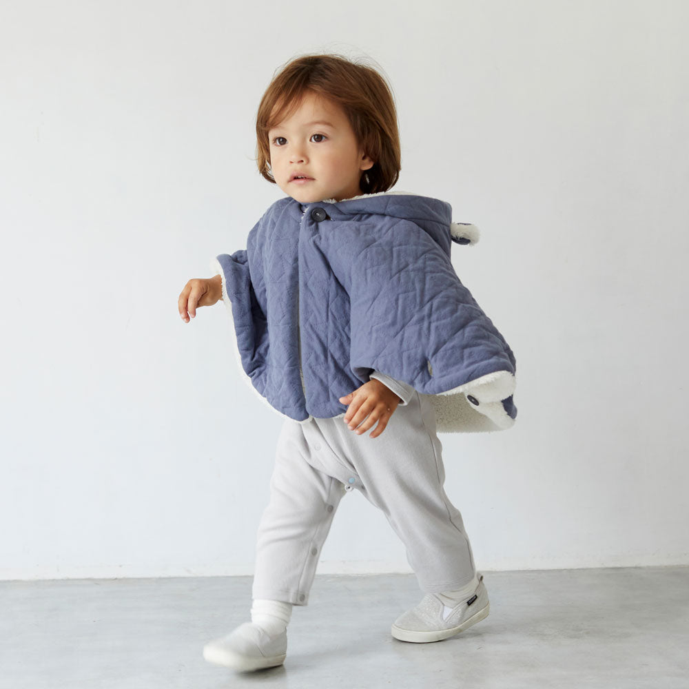 帆布BAGギフト　ベビーマント　くま ブルー   / 出産祝い / 名入れ刺繍可