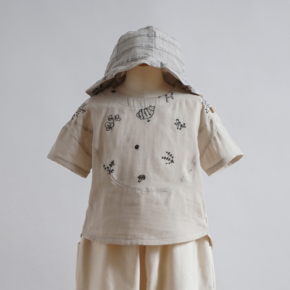 刺繍Wガーゼヨークブラウス minori グレージュ　100cm・110cm