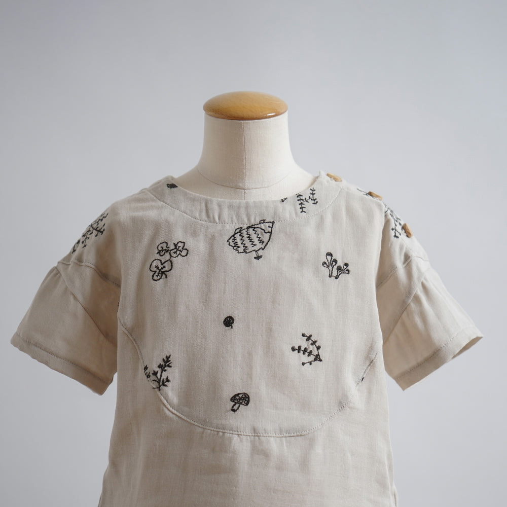 刺繍Wガーゼヨークブラウス minori グレージュ　100cm・110cm