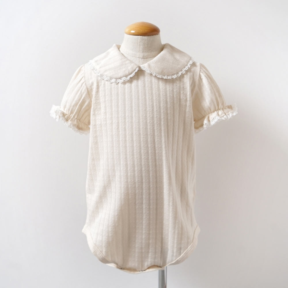 レーシーニット半袖ボディ　クリーム　70cm・80cm