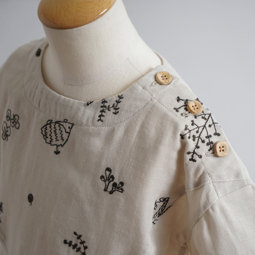 刺繍Wガーゼヨークブラウス minori グレージュ　80cm・90cm