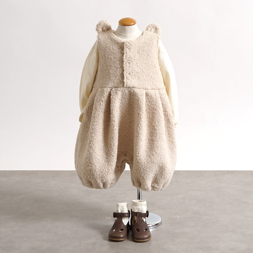 ボアくま耳サロペット　アイボリー  70-80cm / ラスト1点