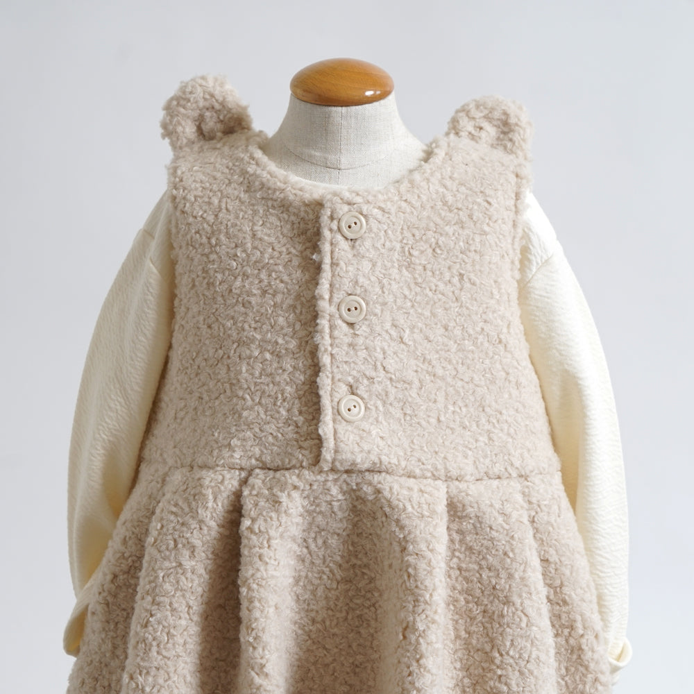 ボアくま耳サロペット　アイボリー  70-80cm / ラスト1点