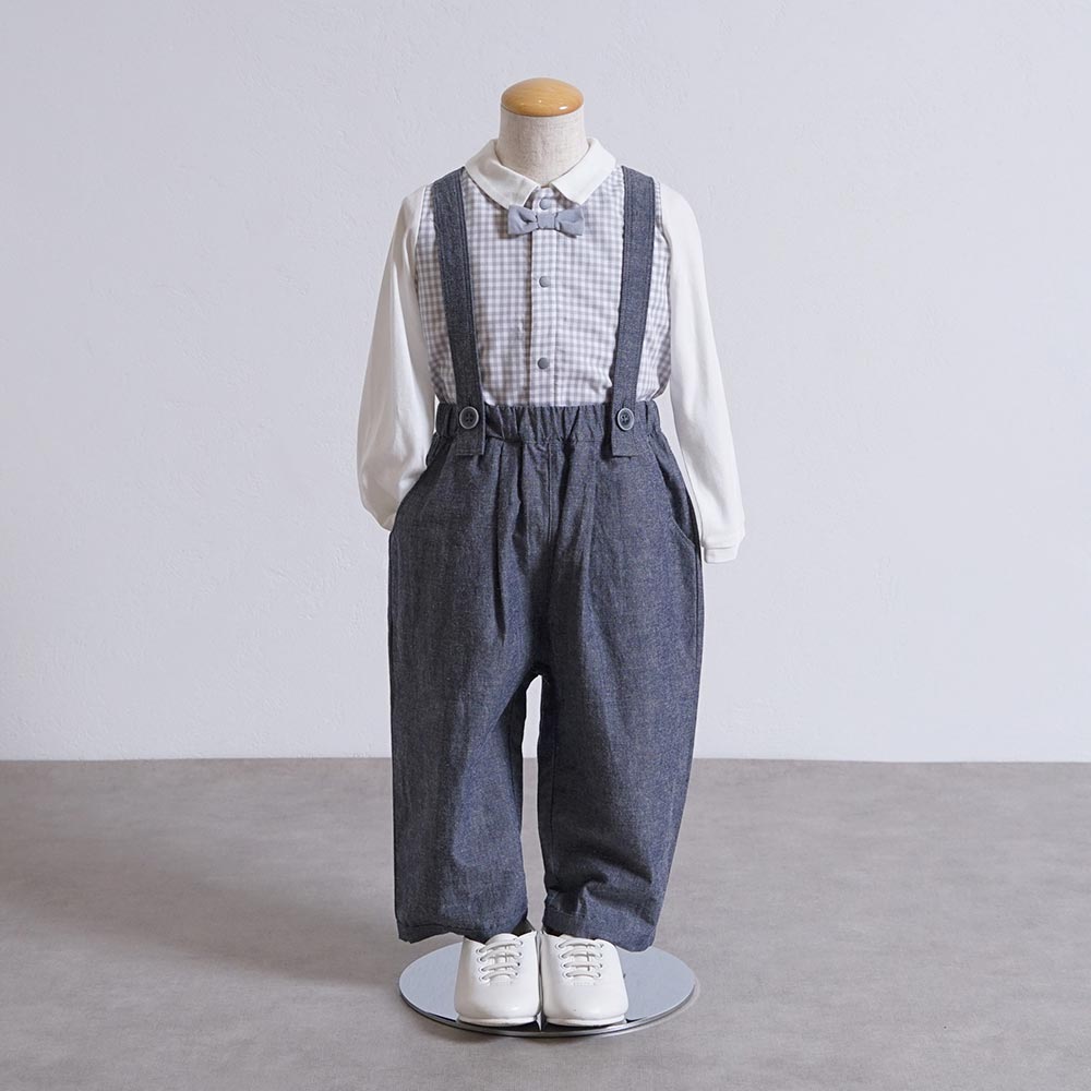おめかしギンガムチェック長袖Tシャツ ホワイト 80cm・90cm・100cm