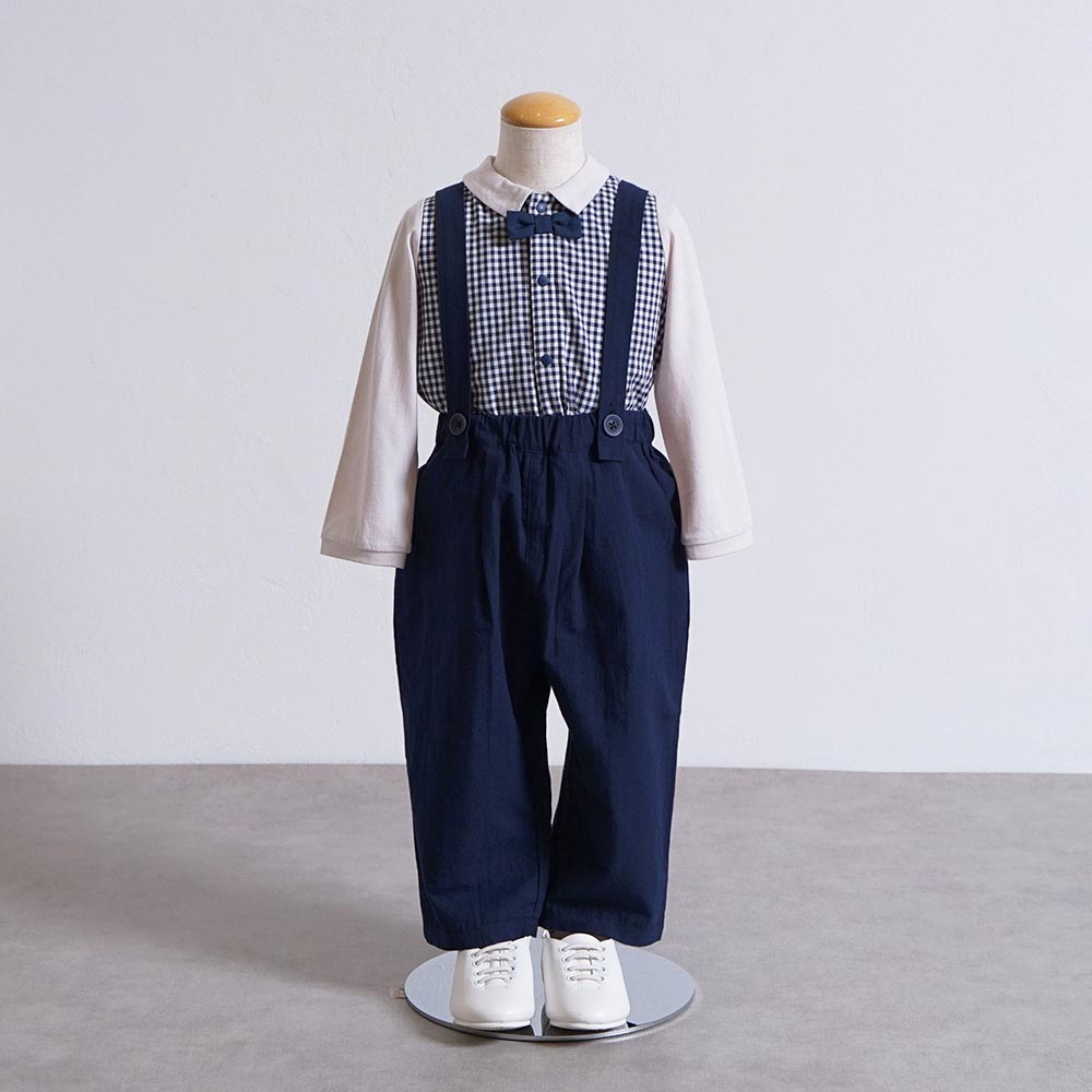 おめかしギンガムチェック長袖Tシャツ グレー 80cm・90cm・100cm