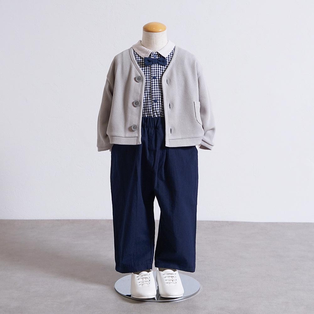 おめかしギンガムチェック長袖Tシャツ グレー 80cm・90cm・100cm