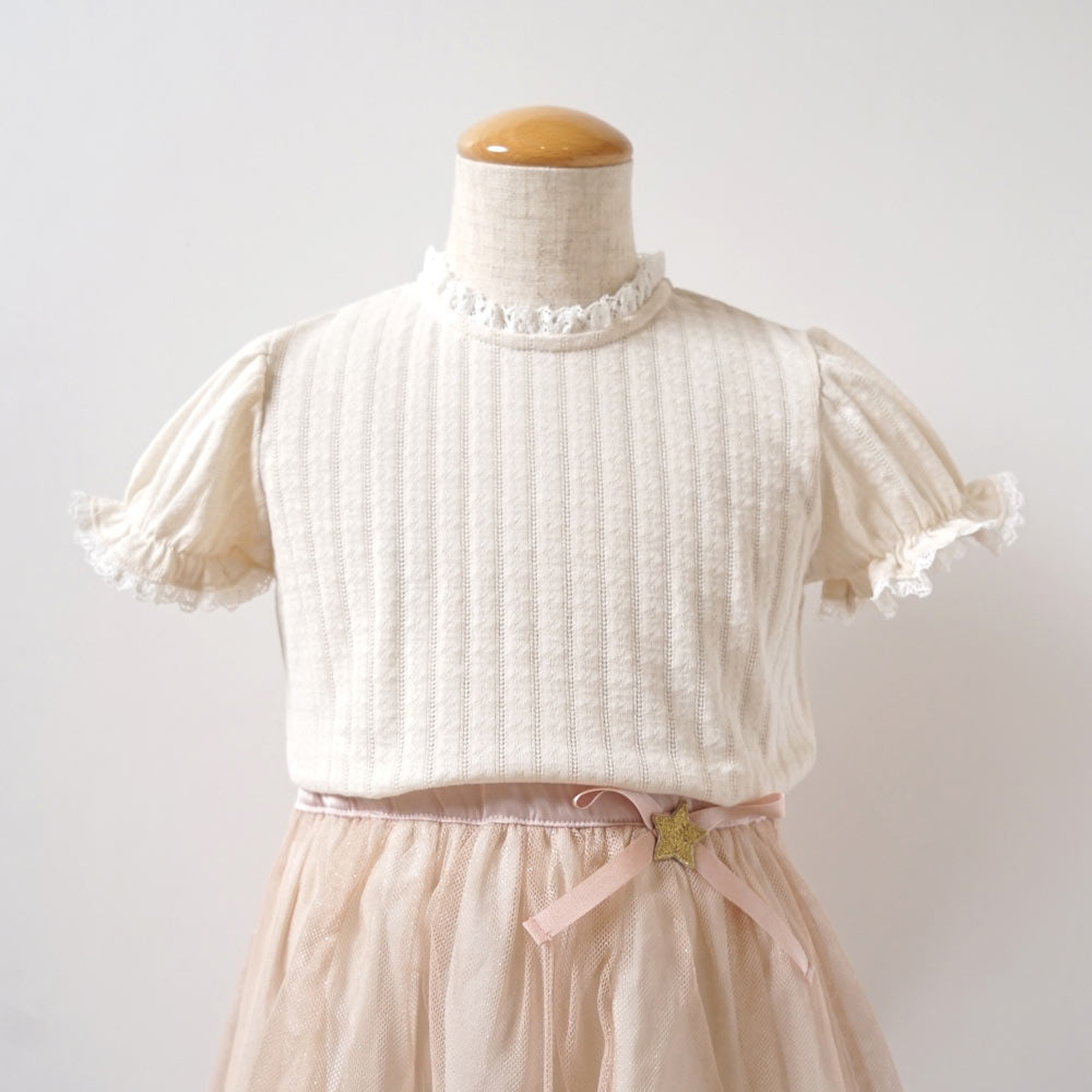 レーシーニット半袖トップス　クリーム　80cm・90cm・100cm・110cm