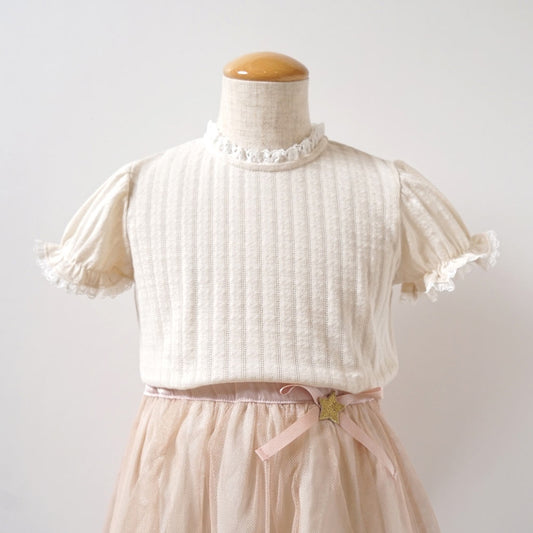 レーシーニット半袖トップス　クリーム　80cm・90cm・100cm・110cm
