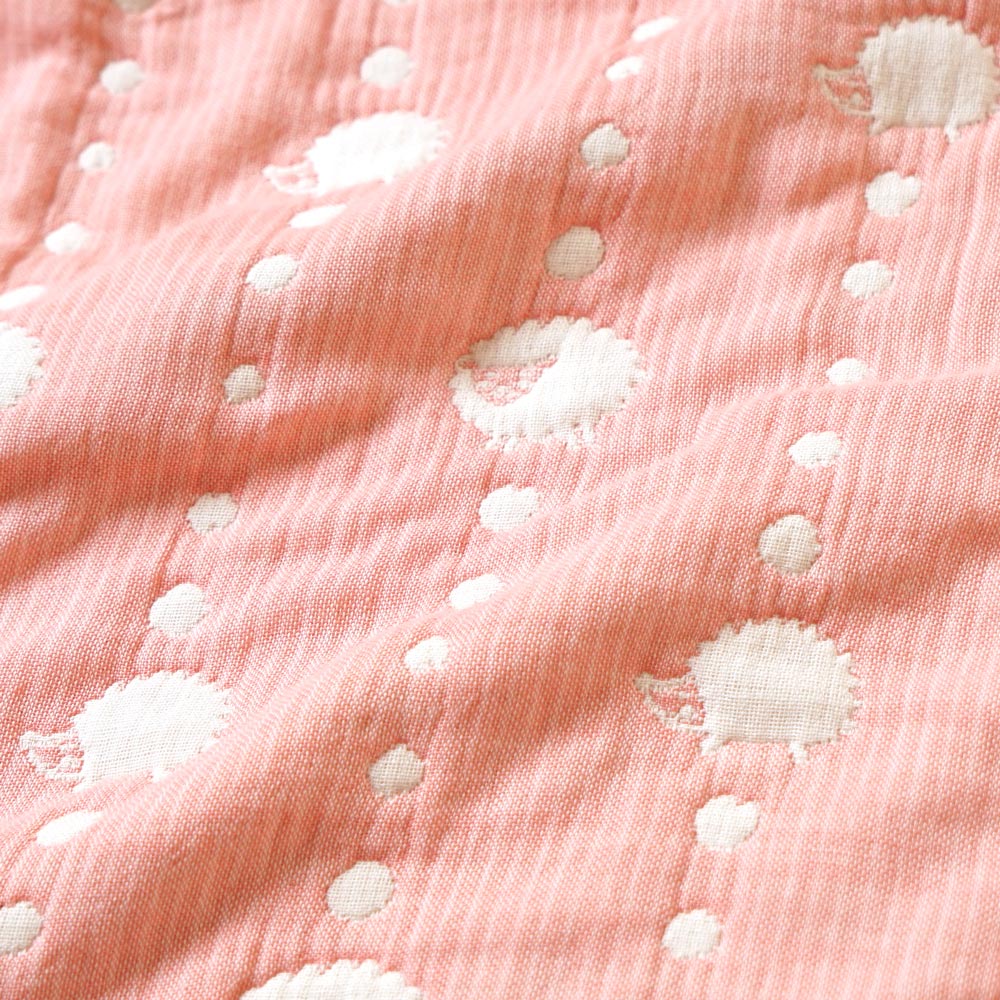 サーモンピンク　ガーゼケット(ベビーサイズ)　ふくふくガーゼ(6重ガーゼ)　/ 名入れ刺繍可