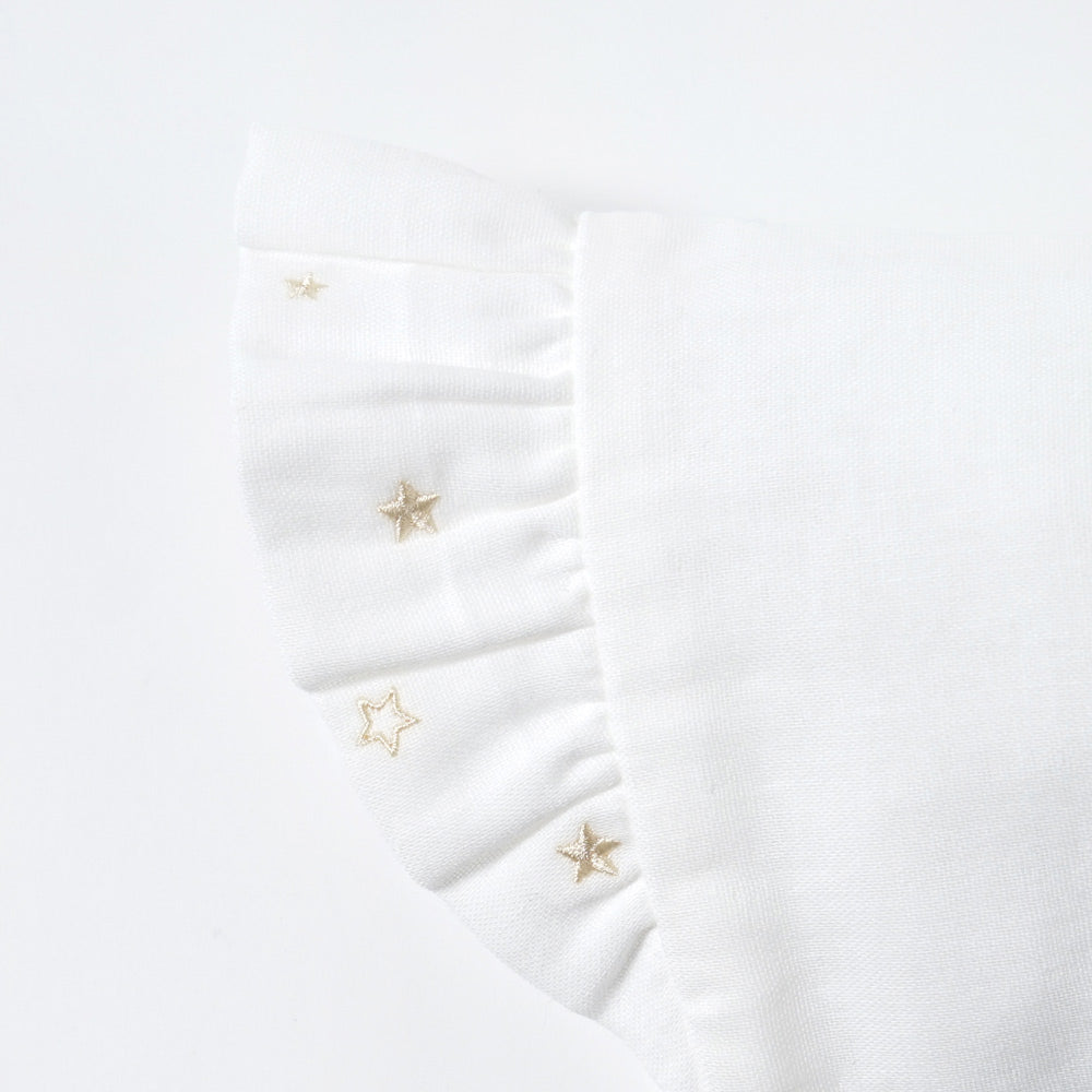 star刺繍フリルWガーゼボンネット　ホワイト　42-44cm