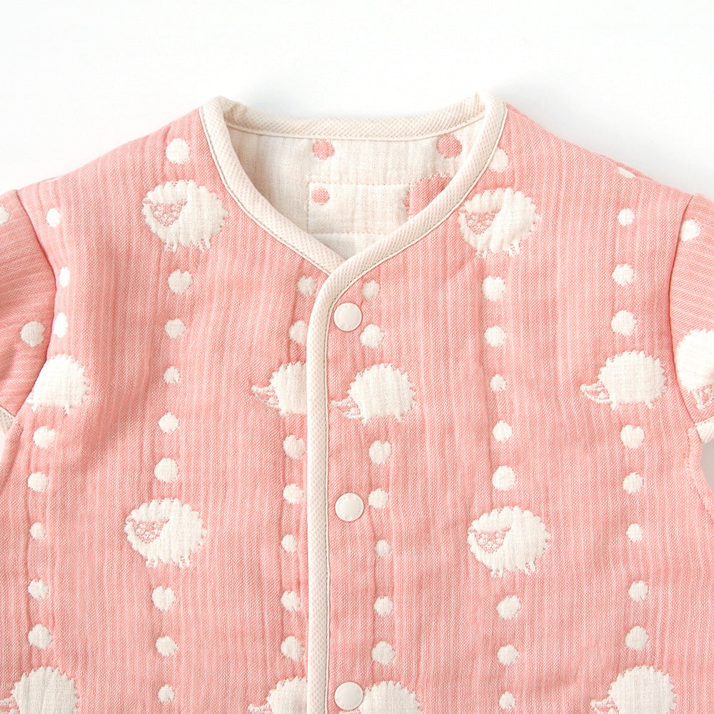 サーモンピンク　2wayスリーパー　袖付き　ふくふくガーゼ(6重ガーゼ) / 名入れ刺繍可