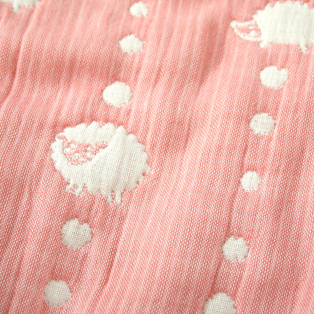 サーモンピンク　2wayスリーパー　袖付き　ふくふくガーゼ(6重ガーゼ) / 名入れ刺繍可