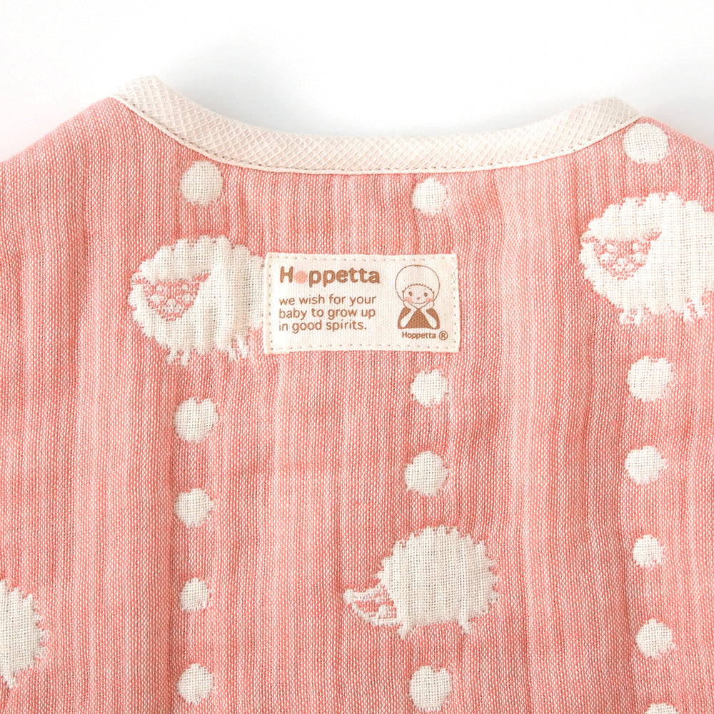 サーモンピンク　2wayスリーパー　袖付き　ふくふくガーゼ(6重ガーゼ) / 名入れ刺繍可