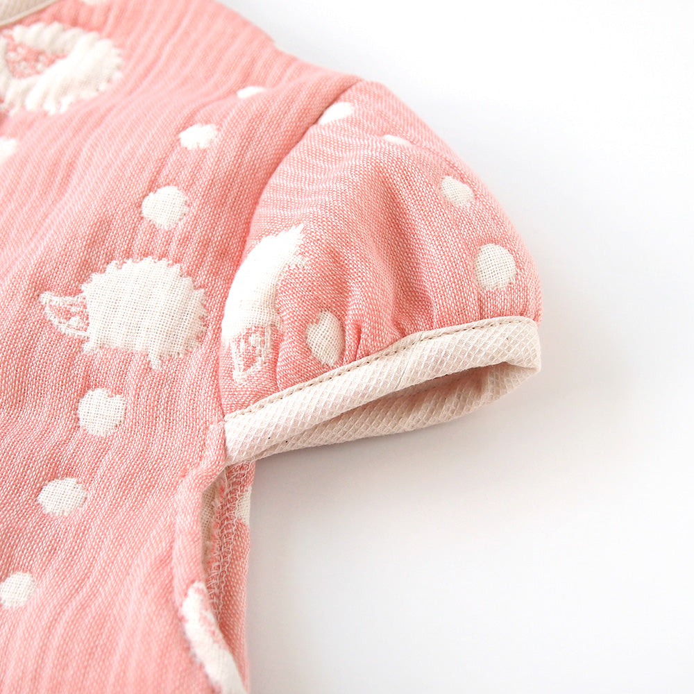 サーモンピンク　2wayスリーパー　袖付き　ふくふくガーゼ(6重ガーゼ) / 名入れ刺繍可