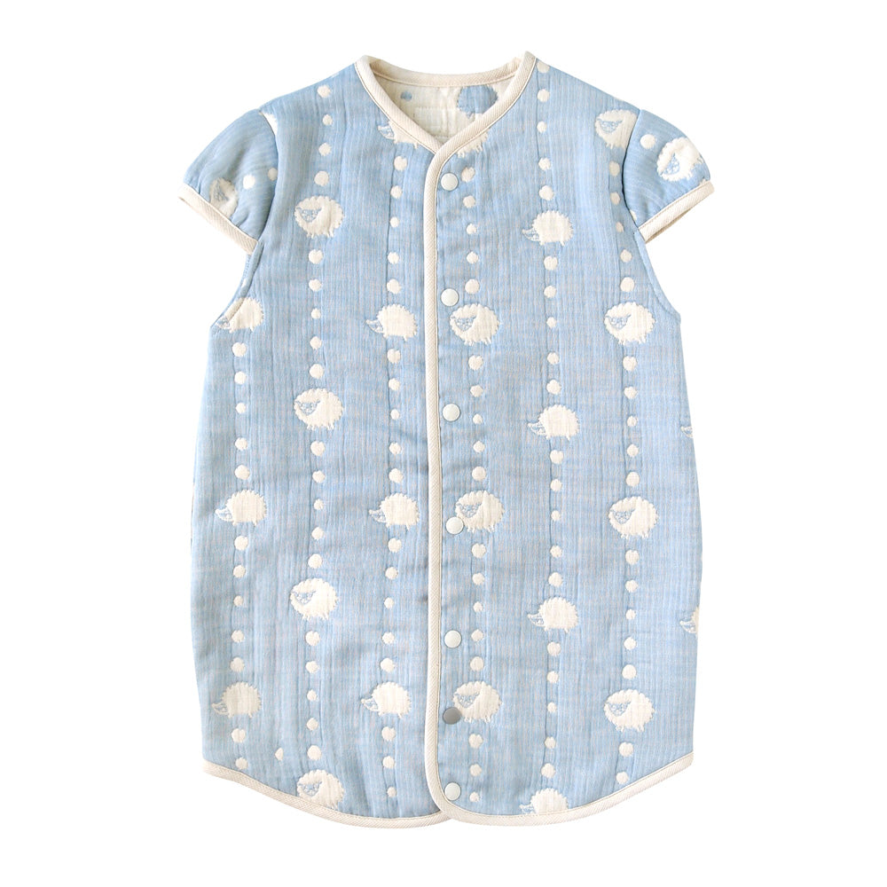 スカイブルー 2wayスリーパー　袖付き　ふくふくガーゼ(6重ガーゼ)　/ 名入れ刺繍可