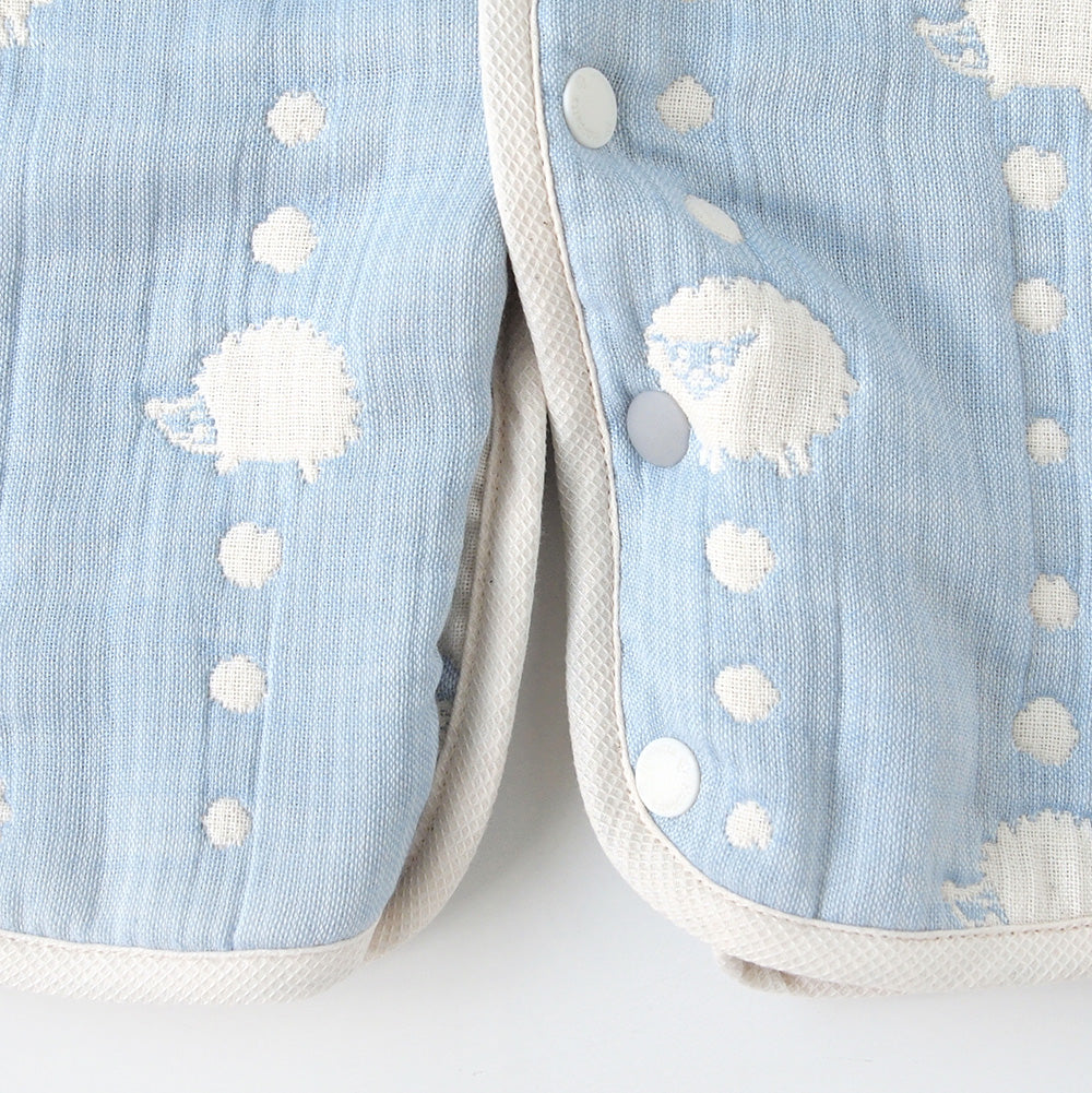 スカイブルー 2wayスリーパー　袖付き　ふくふくガーゼ(6重ガーゼ)　/ 名入れ刺繍可