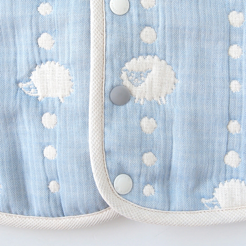 スカイブルー 2wayスリーパー　袖付き　ふくふくガーゼ(6重ガーゼ)　/ 名入れ刺繍可