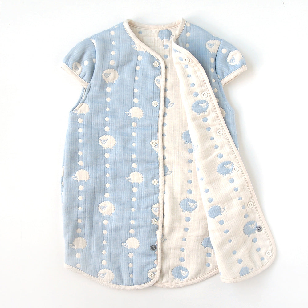 スカイブルー 2wayスリーパー　袖付き　ふくふくガーゼ(6重ガーゼ)　/ 名入れ刺繍可