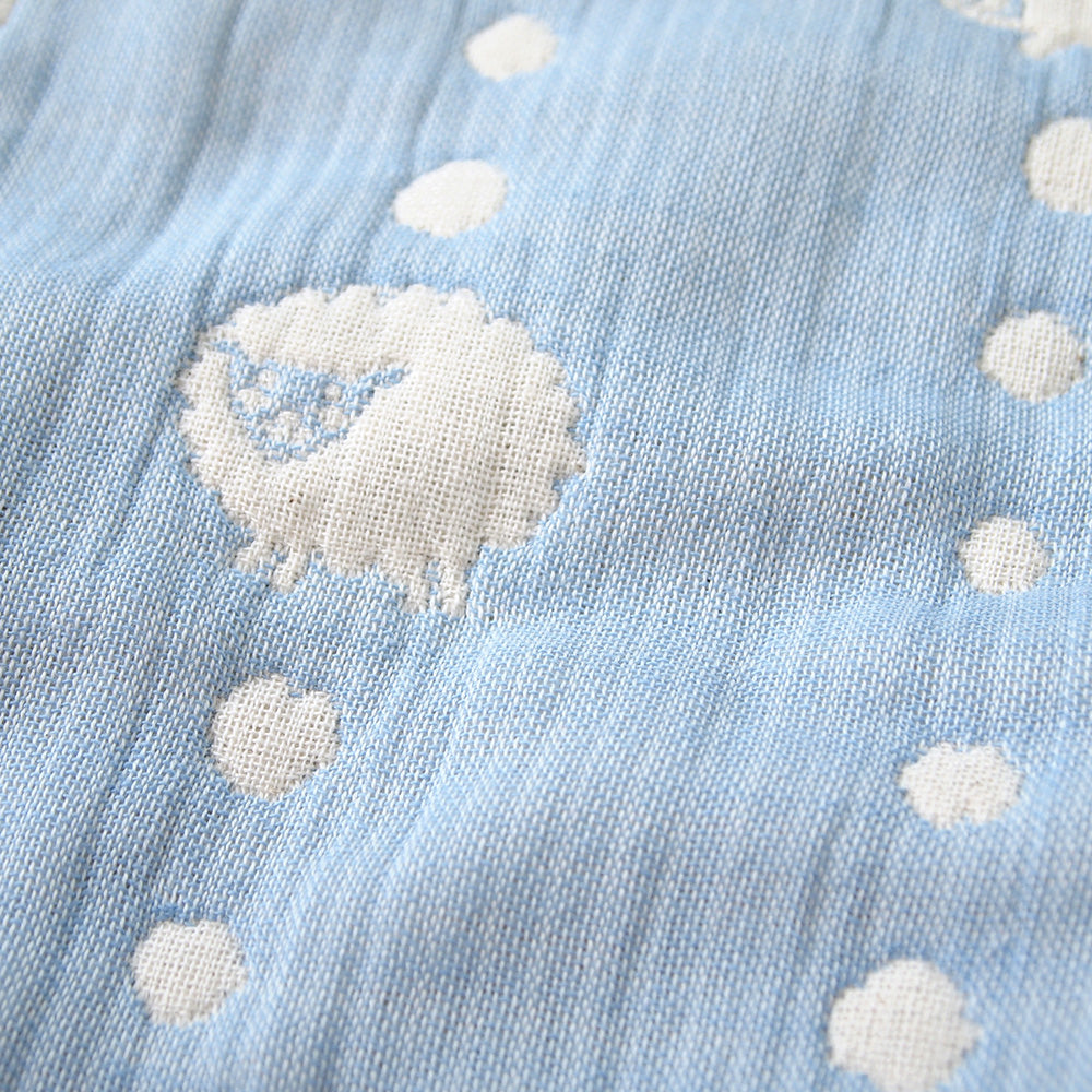 スカイブルー 2wayスリーパー　袖付き　ふくふくガーゼ(6重ガーゼ)　/ 名入れ刺繍可