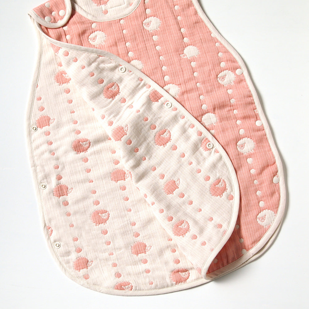 サーモンピンク　スリーパー　トドラー・キッズサイズ　ふくふくガーゼ(6重ガーゼ)　/ 名入れ刺繍可