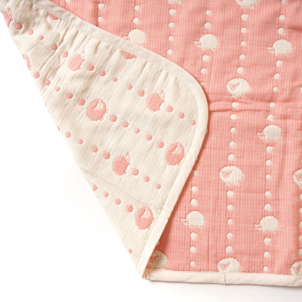 サーモンピンク　ガーゼケット(ベビーサイズ)　ふくふくガーゼ(6重ガーゼ)　/ 名入れ刺繍可